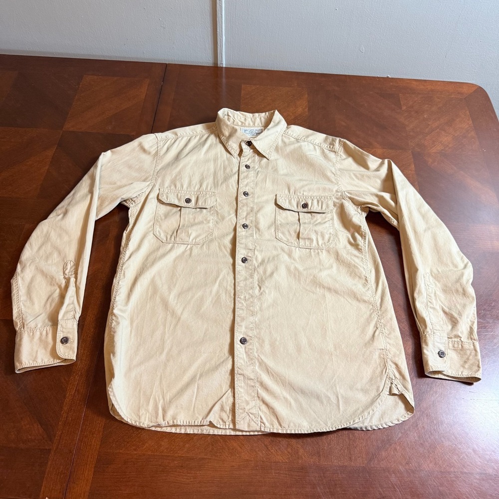 Lucky Brand‎ Men's Button Up Shirt Medium Khaki 100% Cotton Long Sleeve